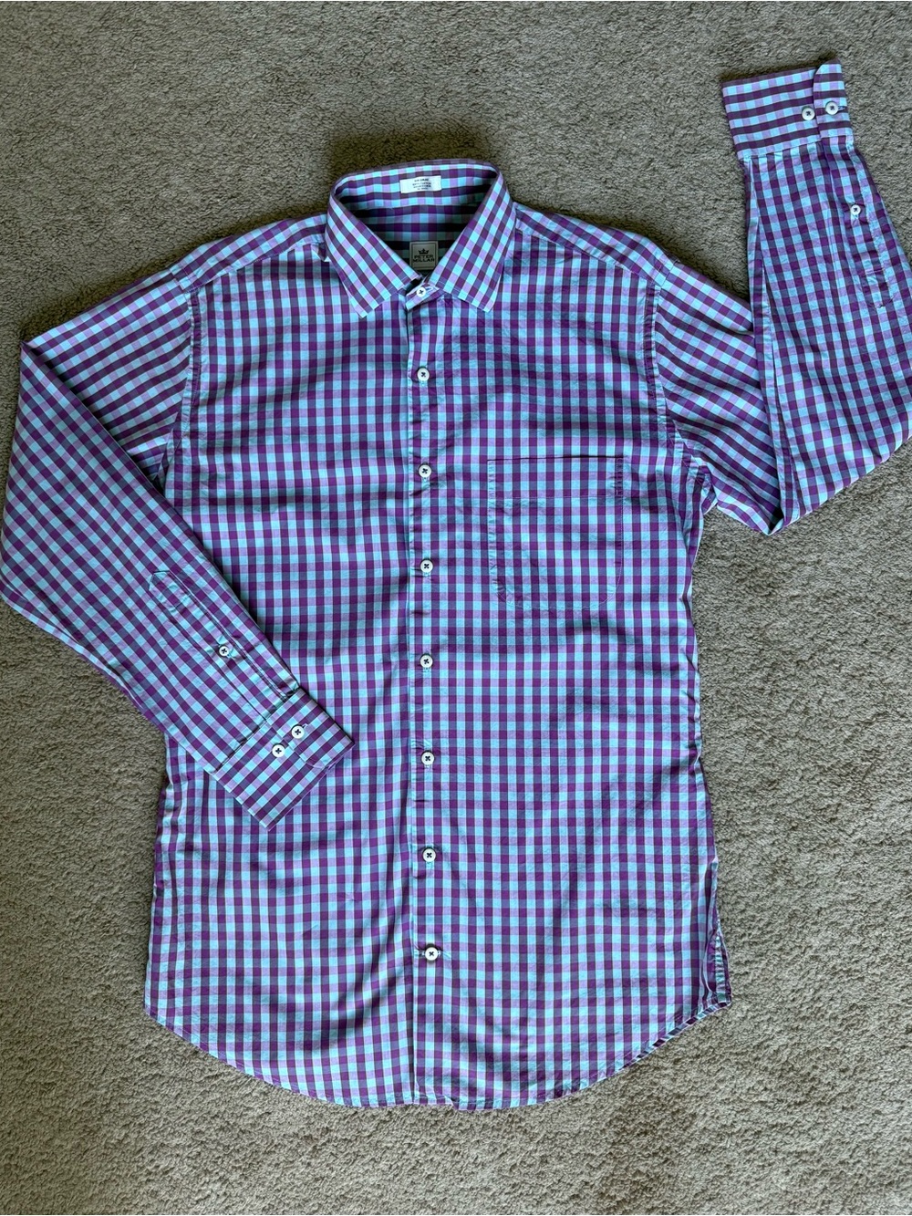 Peter Millar Purple and Teal Checked Dress Shirt 100% Cotton